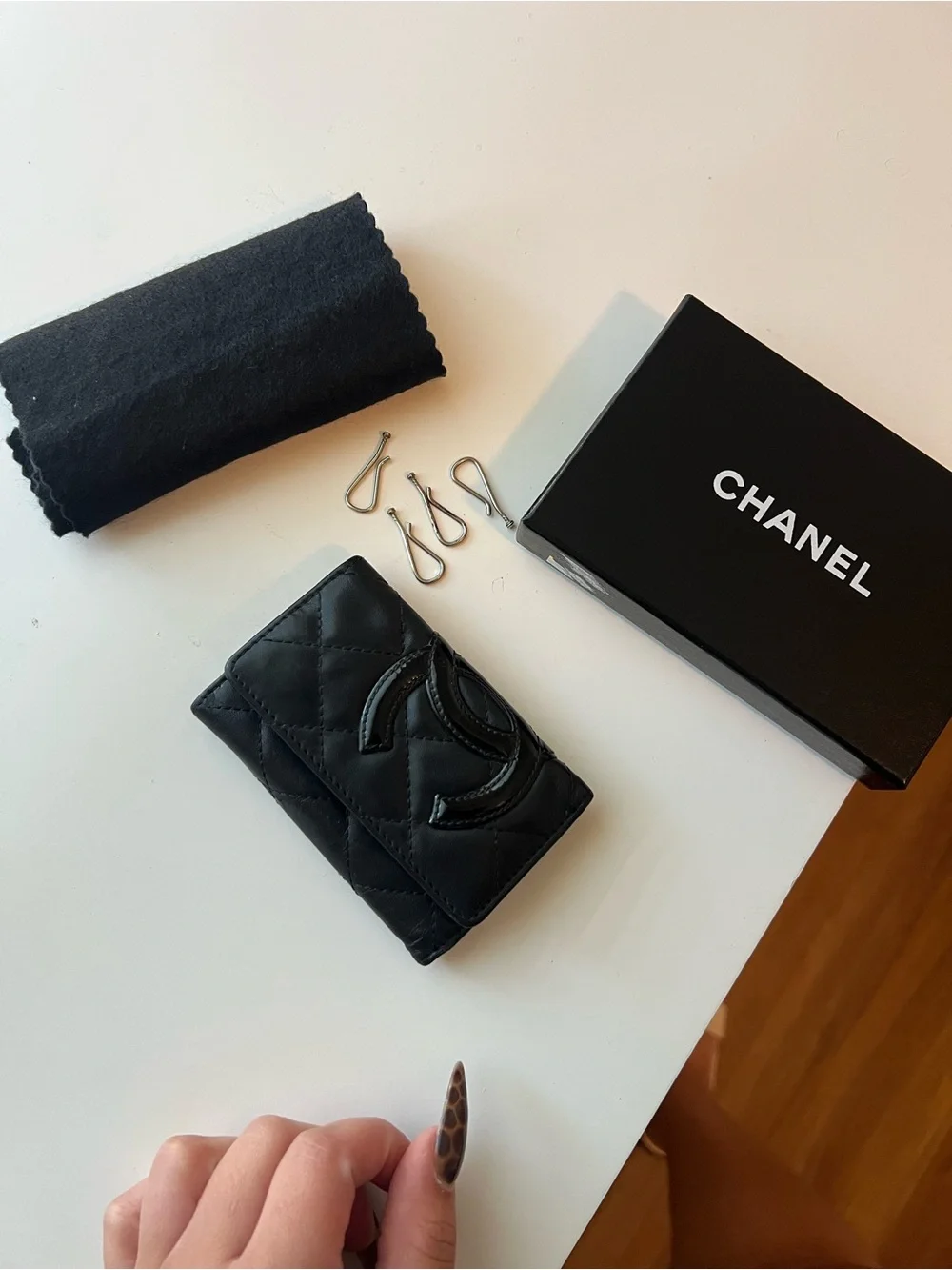 CHANEL Black Leather Key & Card Holder with Pink Interior